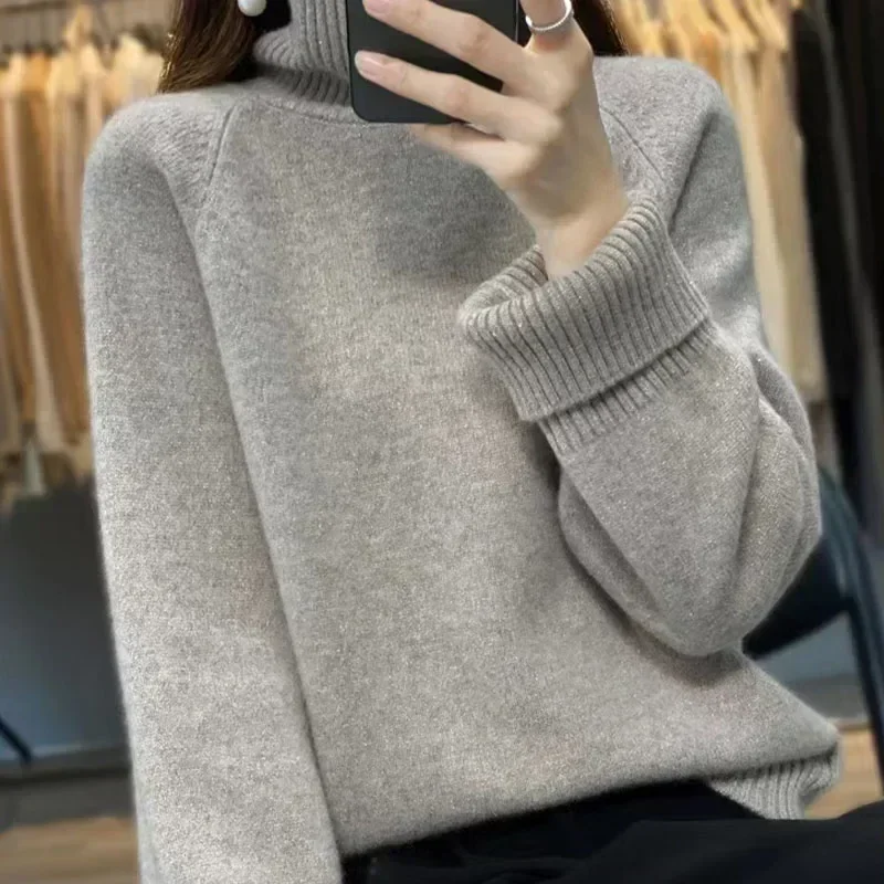

Women's Turtleneck Sweater Loose Casual Knitted Top Fashion Pullover Warm Solid Color Autumn Winter Knitwear Soft Comfortable