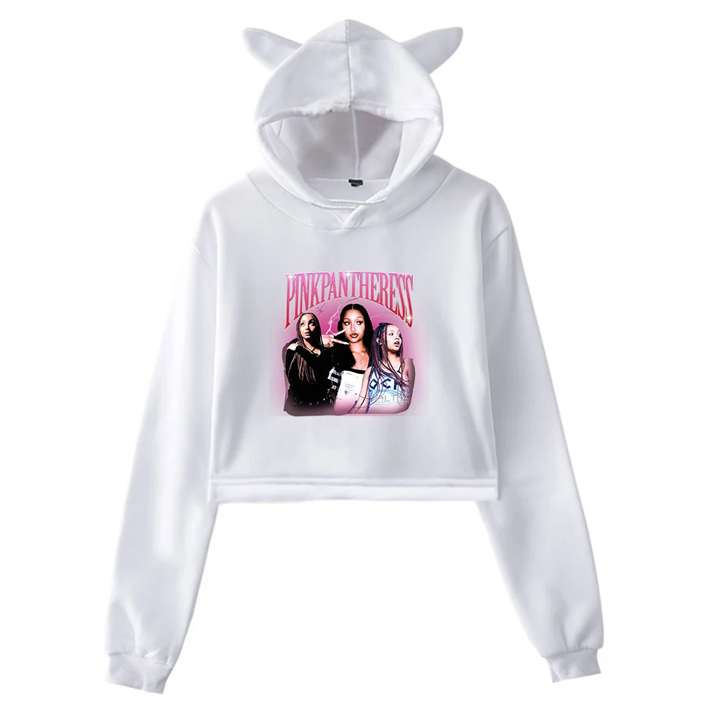 PinkPantheress Pullover Pop Singer Merch Cat Ears Hoodie Long Sleeve Sweatshirts Female Crop Top Women's Clothes