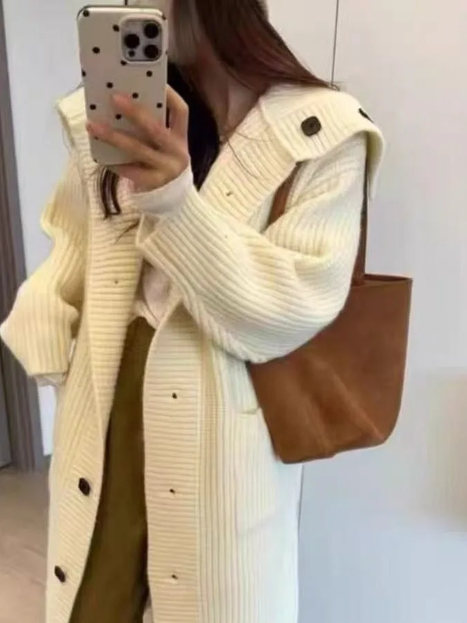 Suéter Cárdigan Abierto con Capucha de Punto para Mujer, Estilo Hoado, Largo Medio, para Primavera, Otoño e Invierno, Nuevo...