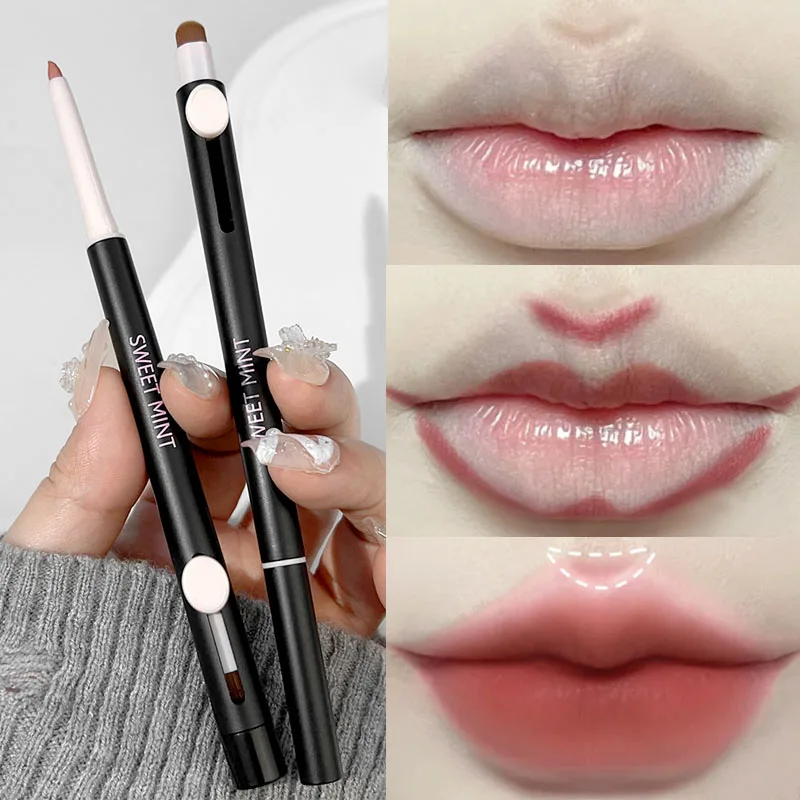 Wasserdichter Lip liner Bleistift mit Pinsel Doppelkopf matten Lippenstift Stift Umriss 3d Lippen form dauerhafte Antihaft-Tasse nackte Lippen Make-up