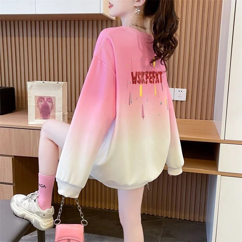 Tie Dye Women's Sweatshirts Baggy Cheap 2000s Novelty Designer Korean Clothing Fashion Gradient Color Female Pullover Top Loose