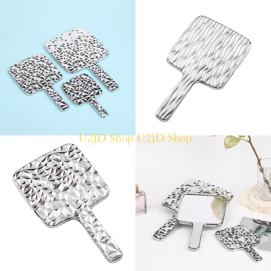 핸드 헬드 메이크업 거울 거울이있는 u2jd 물 잔물결 핸드 미러 휴대용 미용 미러 컴팩트 거울