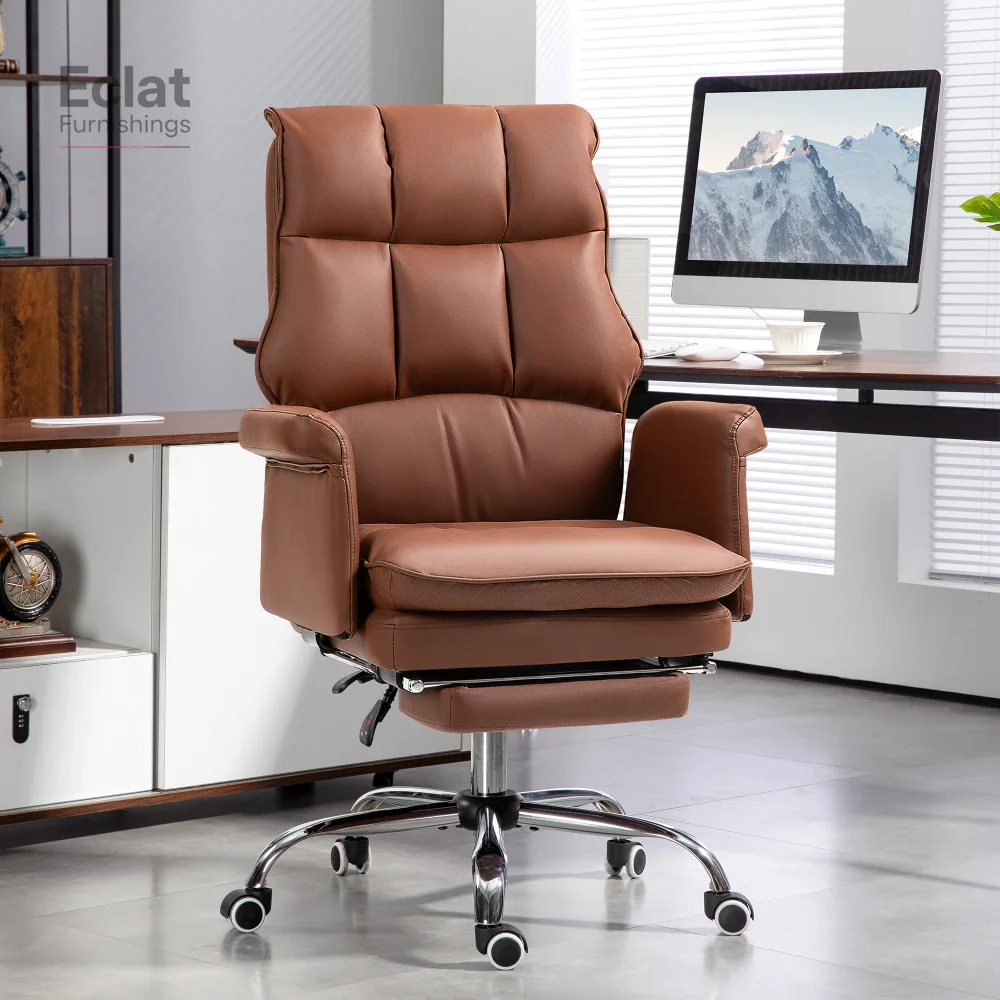 

HOMCOM Executive Office Chair, PU Leather Ergonomic Office Desk Chair with Footrest, Reclining and Swivel Chair, Brown