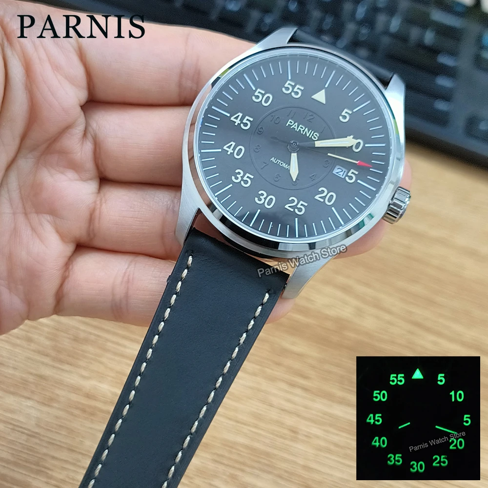 Parnis 44mm Sapphire Crystal Miyota Automatic Movement Men Aviator\'s Watch Waterproof