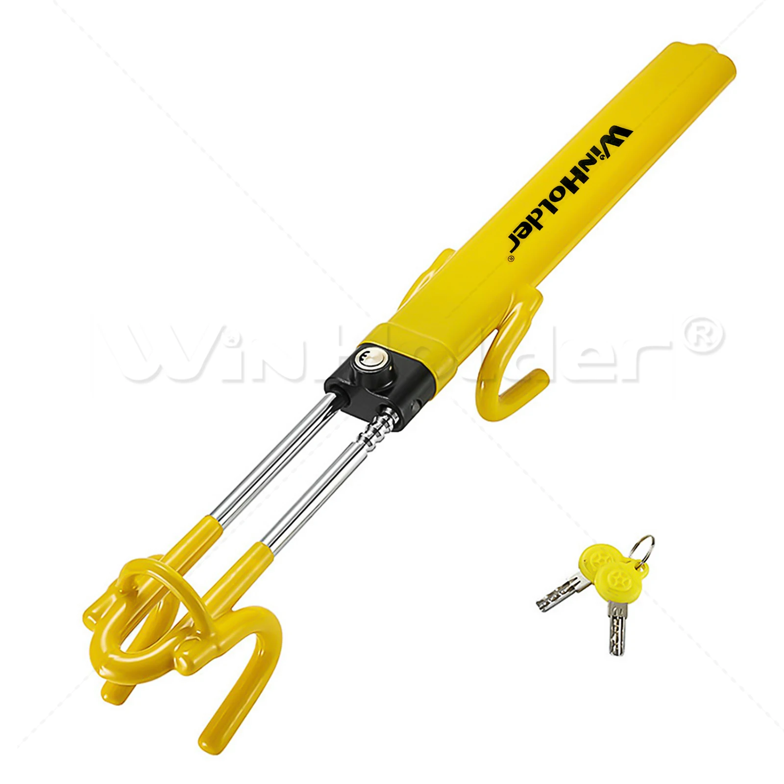 قفل عجلة القيادة العالمي لشاحنات السيارات، خطاف مزدوج مضاد للسرقة - مفتاحين