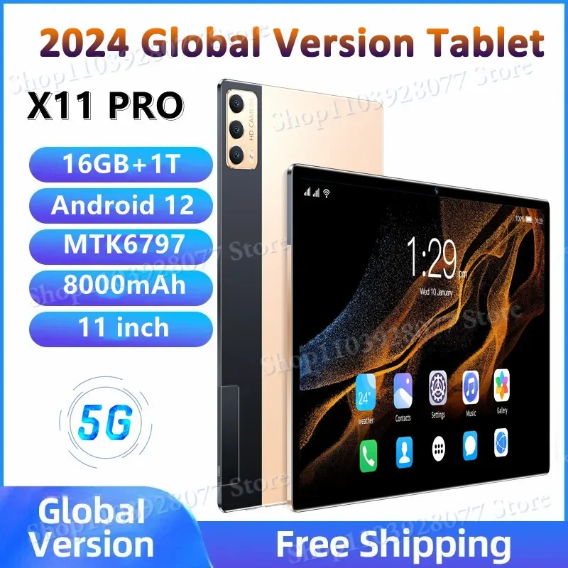 2024 Tablet Android 12 Brand New 11 inch 16GB RAM 1TB ROM 24MP+48MP 8000mAh 10Core Dual 5G LTE Phone Call Bluetooth WiFi Tablet