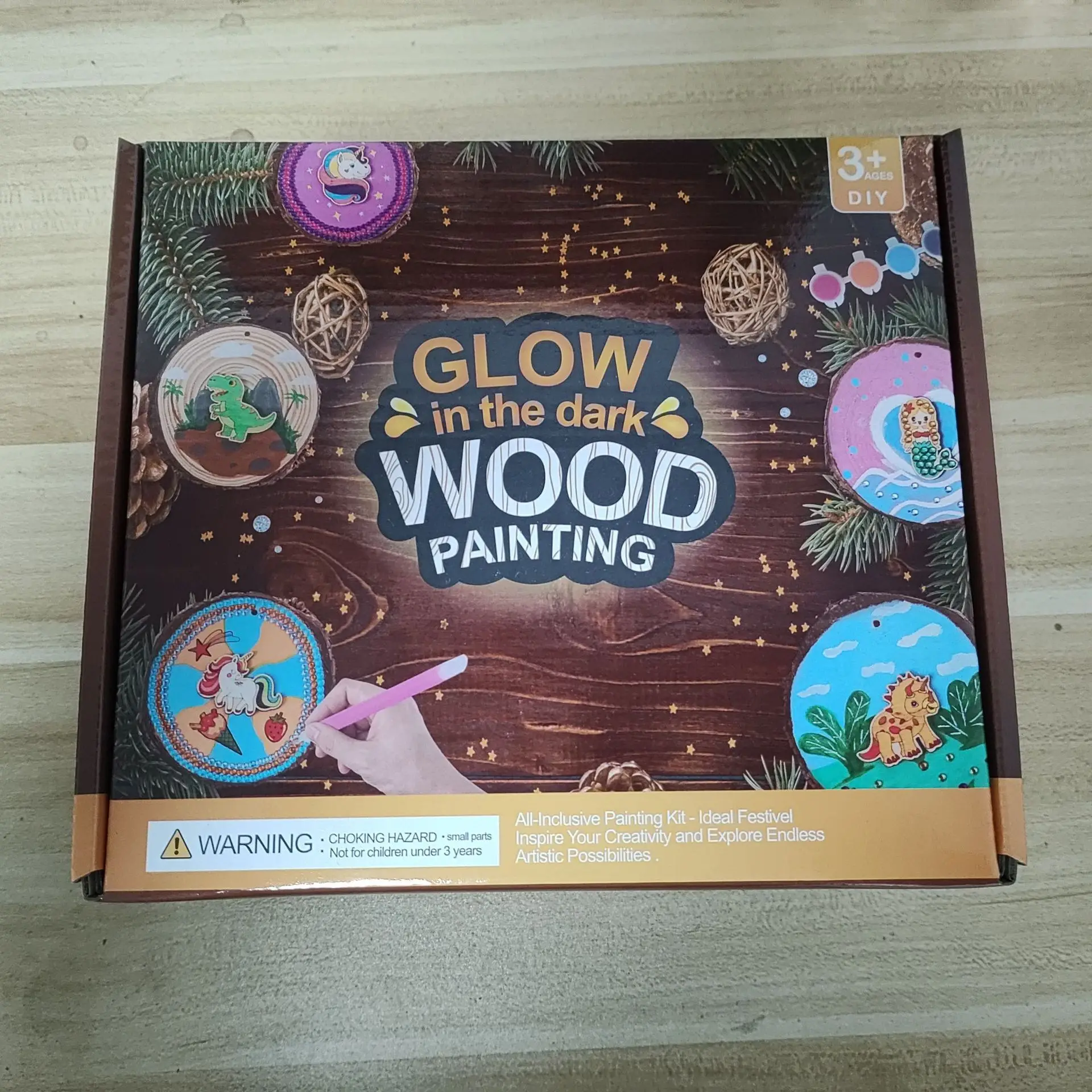 Kids Glow in Dark Wood Painting Kit, DIY Unfinished Wooden Slices Art Crafts Set, Educational Toy for Home School Activity view 5