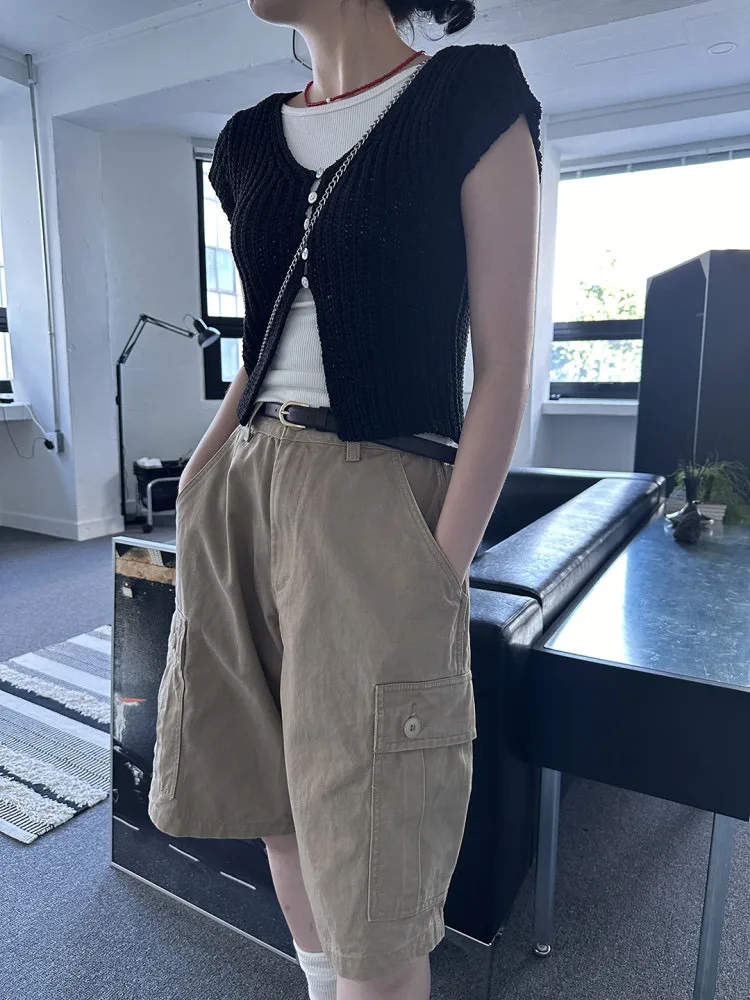 

Slim Fit V-Ne ort Sve Вязаный топ с вырезом в стиле ретро для женщин Шикарный летний модный универсальный базовый топ на одной пуговице