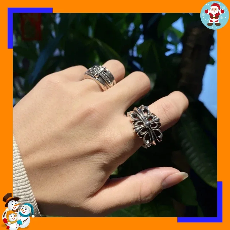 New Ring Open Plated Thai Silver Old Retro Style Fashion Style Versatile Personality Hip Hop Explosion Ring