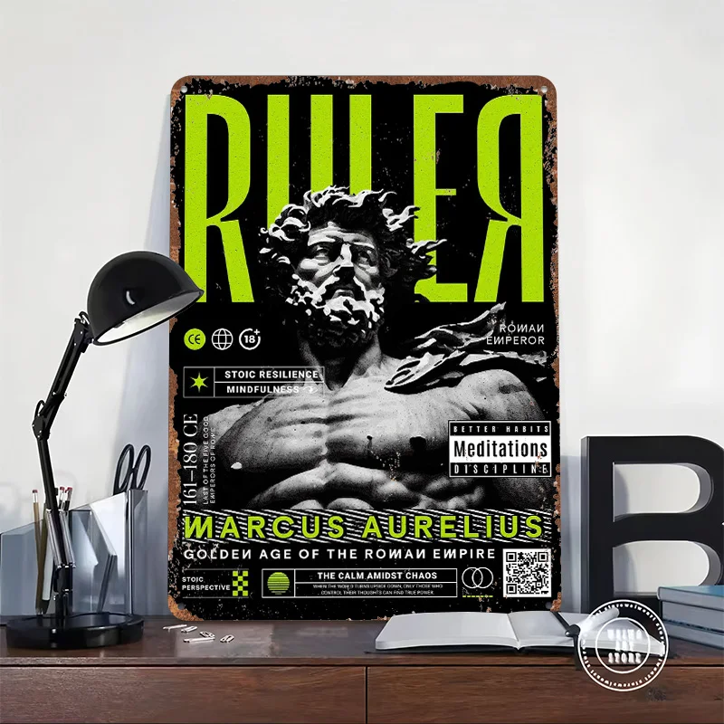 Marcus Aurelius Magazine Metal Poster Tin Sign Wall Art Home Decorations Customizable Metal Signs for Home Decoration Room Decor
