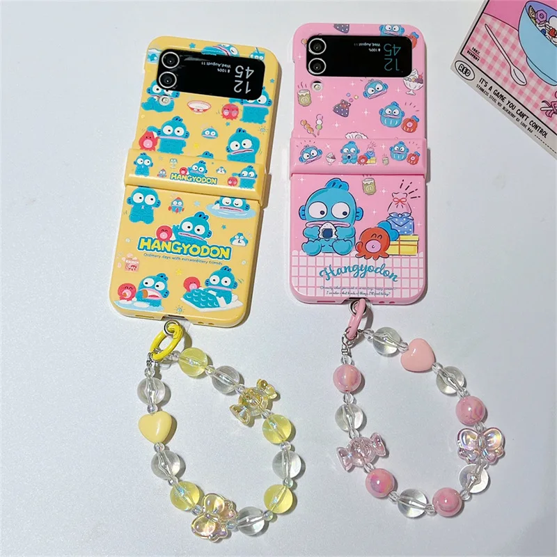 Sanrio Hangyodon Phone Case for Samsung Galaxy ZFlip5 5G ZFlip3 Z Flip 5 Flip3 zflip Flip4 Anime Hard PC Cover With Bracelet