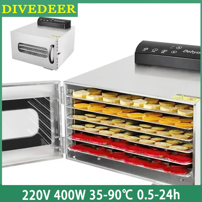 

DIVEDEER 6 Tier Stainless Steel Fruit Dryer Food Dehydration Dryer Snacks Vegetables Dried Fruit Pulp Dryer Kitchen Equipment