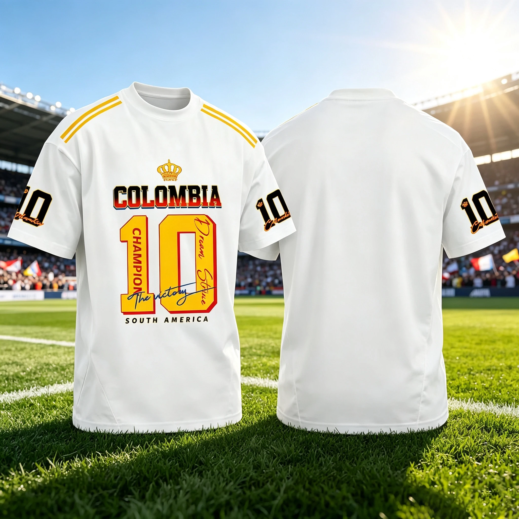 Men's 10# Soccer Jersey Colombia‑Inspired White Football Shirt Quick‑Dry Breathable Short‑Sleeve Fan Sports T‑Shirt