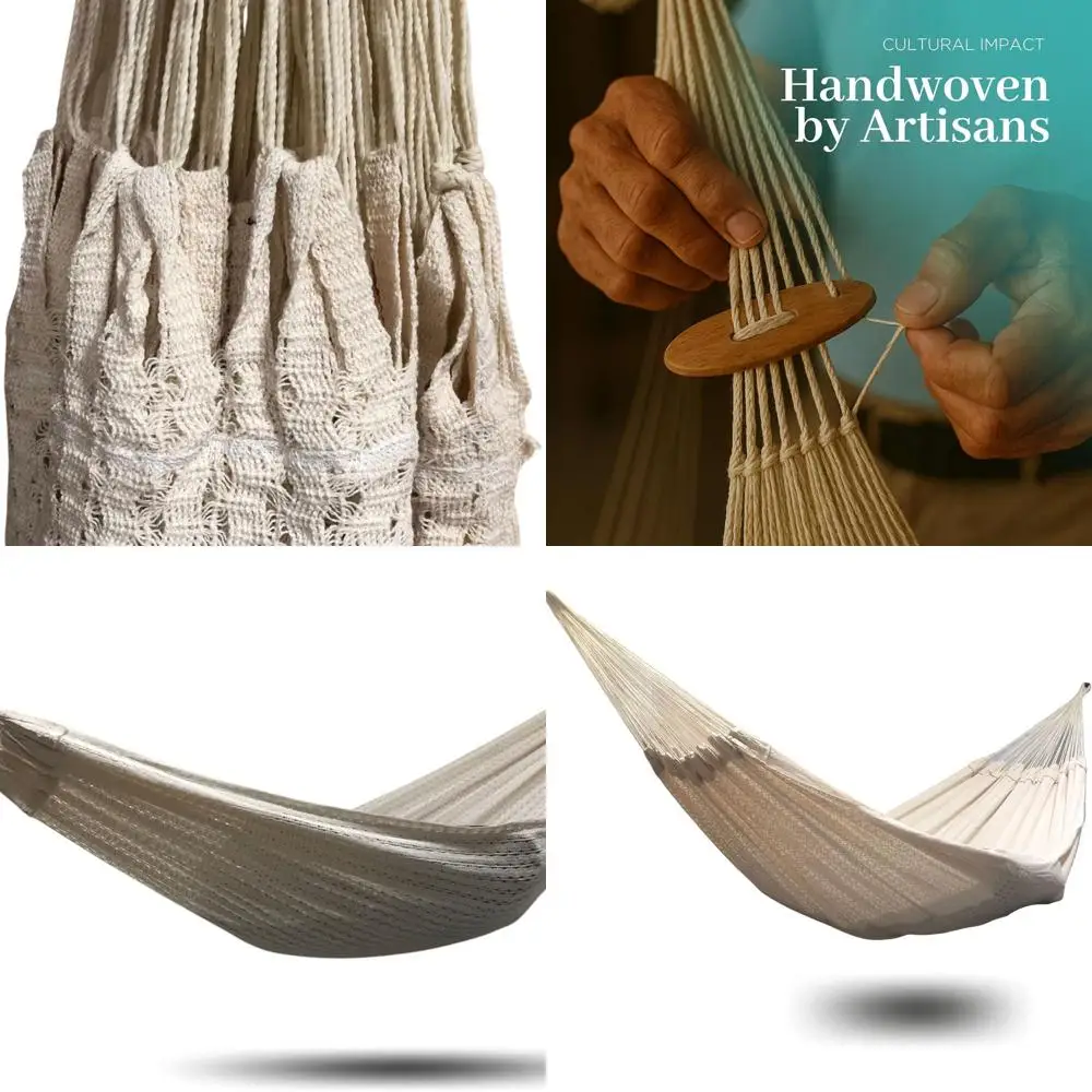 

Роскошный хлопковый гамак майя — ручная работа для дома и улицы, ремесленный мексиканский бежевый большой