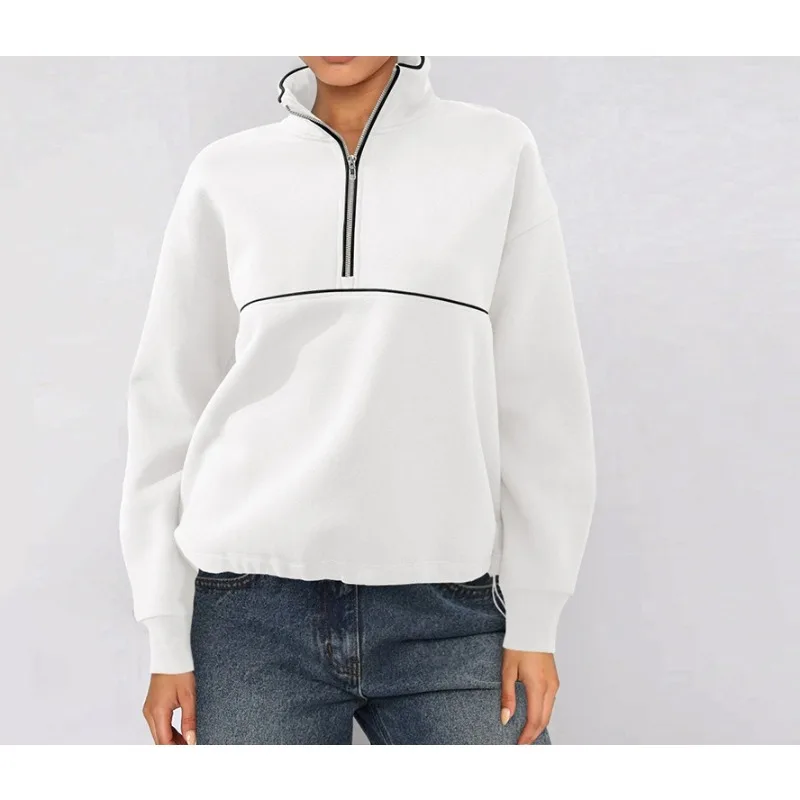 

Semi-zipper Sweater European and American Women's Contrast Sportswear