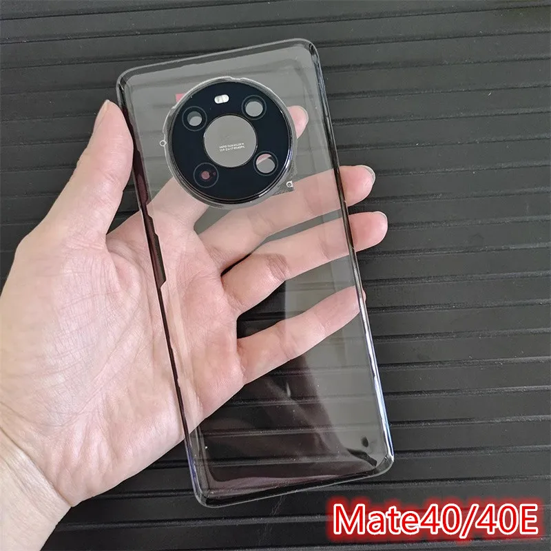 Cubierta trasera de batería para Huawei Mate 50 Pro 40 40E 50E, carcasa trasera, carcasa de cristal transparente, repuesto de reparación + lente de cámara