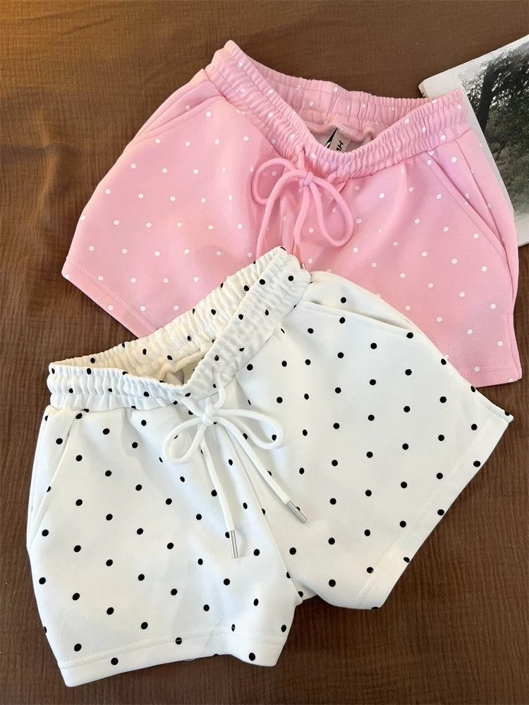 Sweet Polka Dot Shorts Mujer Spring Summer Korean Fashion Y2k Drawstring Women Pants Elastic High Waist Pantalones Cortos