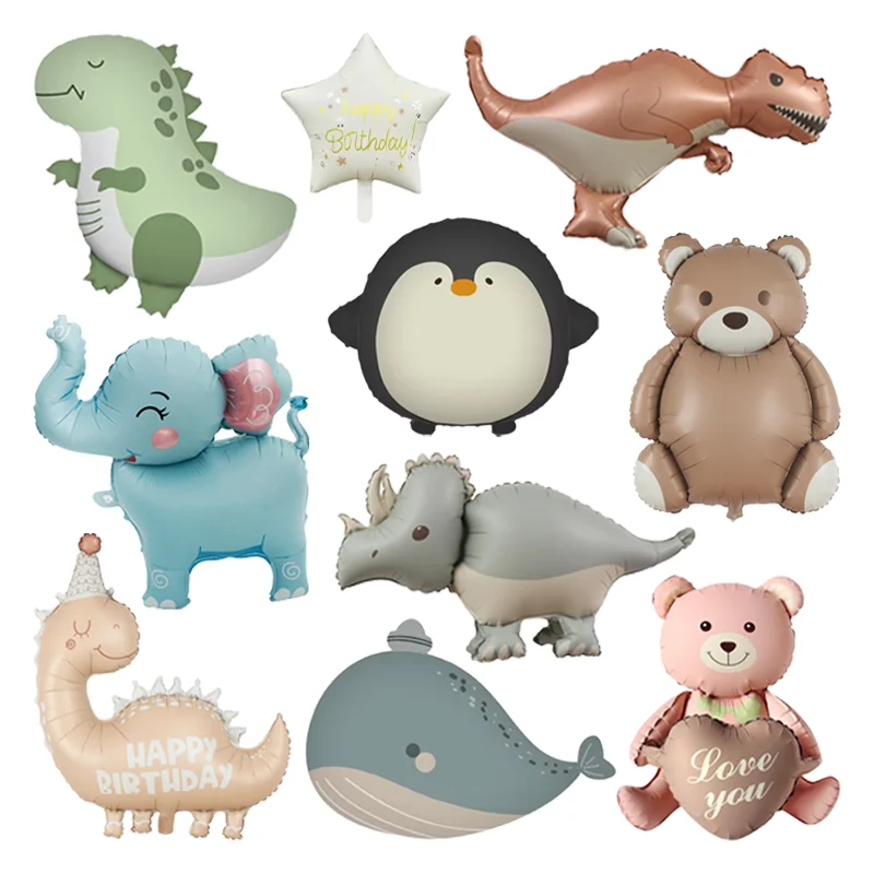 Lindo globo de aluminio de animales mate ballena de dibujos animados pingüino oso elefante dinosaurio globos de helio niños adultos decoración de fiesta de cumpleaños