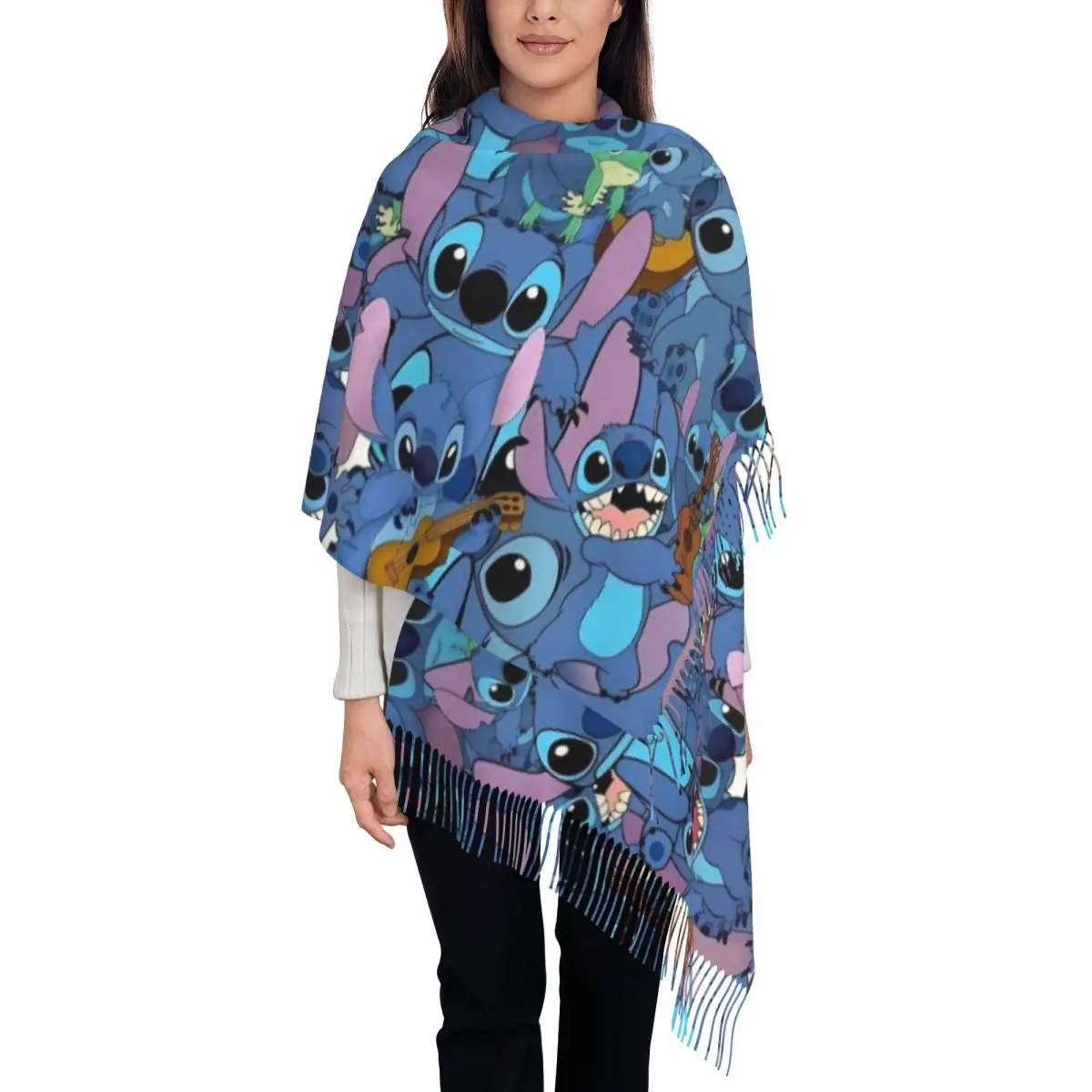 Personalized Print Anime Stitch Pattern Scarf Men Women Winter Warm Scarves Disney Shawls Wraps