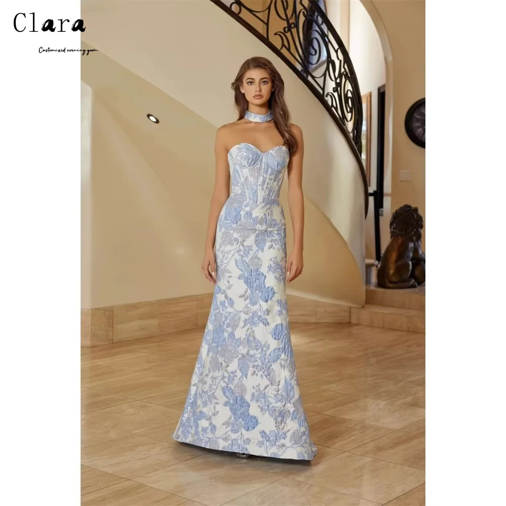 

Элегантное вечернее платье-русалка с открытой спиной и синими цветами Clara Custom, длинное, роскошное, для женщин, модель 2026 года