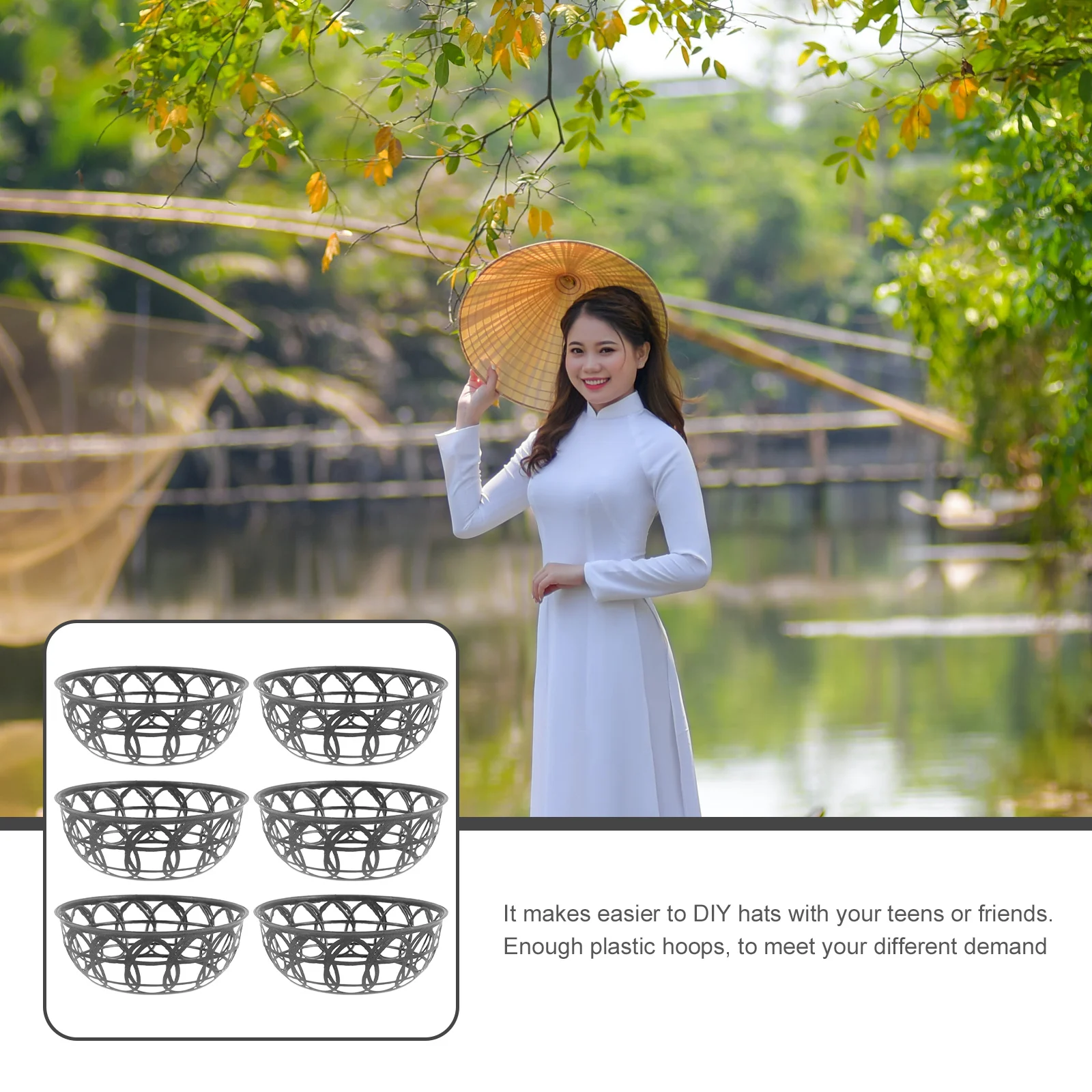 6pcs Bucket Insert Plastic Inner Support DIY Shape Keeper Black Color Lightweight Portable Braided Hat Hoop Straw Inner Loop