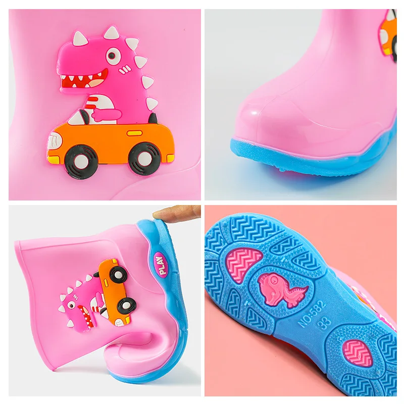 Botas de lluvia antideslizantes de PVC para niños y niñas, zapatos impermeables de dibujos animados, a la moda, novedad