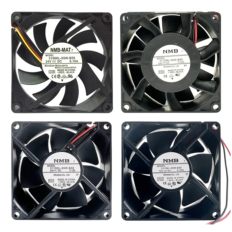 3110KL-04W-B50/B59 3106KL-05W-B59 3115RL-05W-B60 80x80x15/25/38mm DC12V/24V NMB Server Inverter DC Cooling Fan