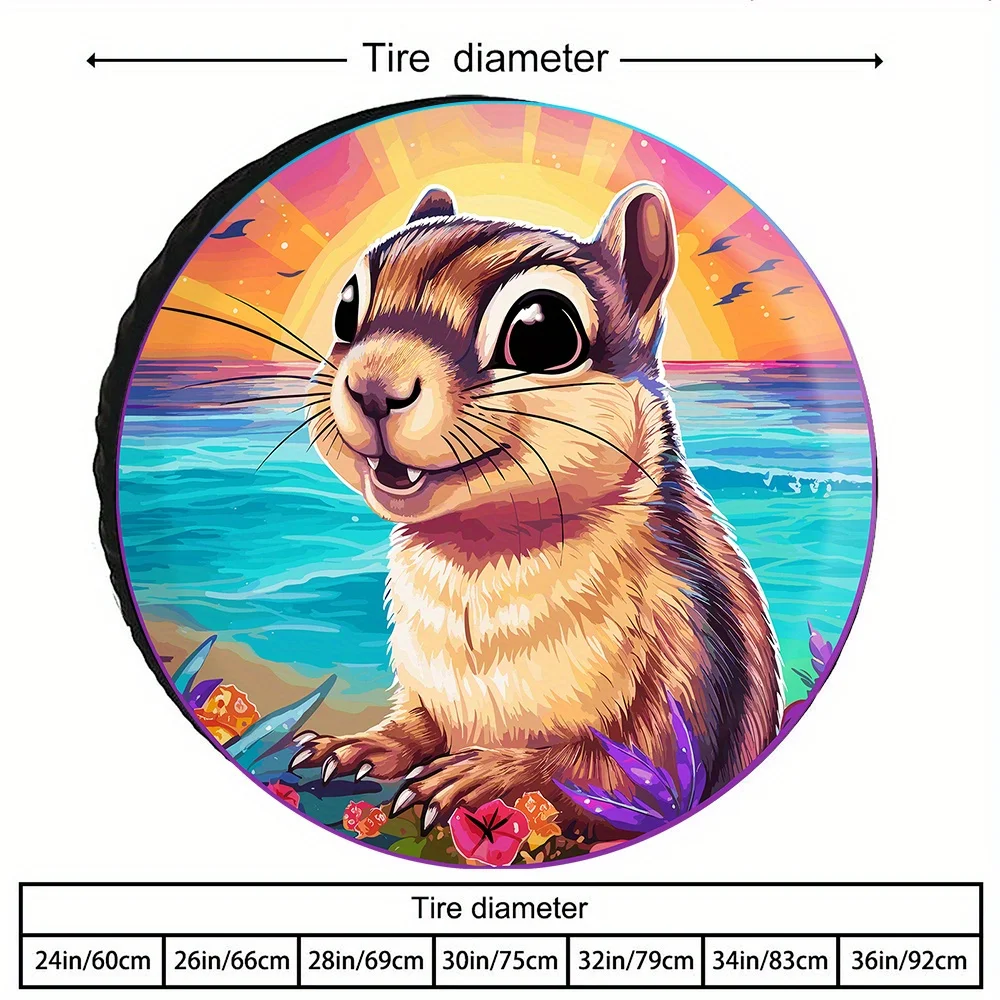 Cute Squirrel Beach Summer Tire Cover Durable Polyester Sun Protection for Jeep SUV RV