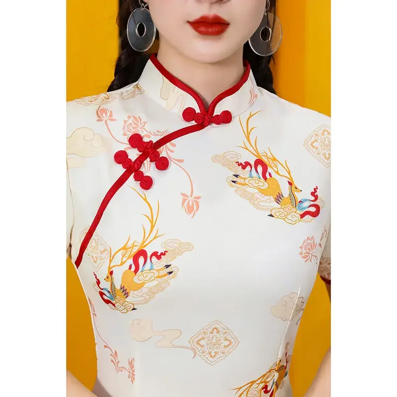 Chinese Traditional Cheongsam Short Style 2025 New Young Style Daily Modern Girl Improved Summer Deer Party Dress