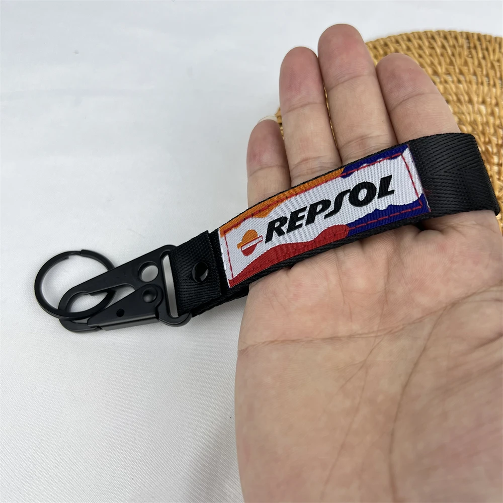 Car Keychain Woven Label Racing Rally Emblem Motorcycle Keyring Nylon Lanyard Moto Key Tag For REPSOL Honda Auto Accessories