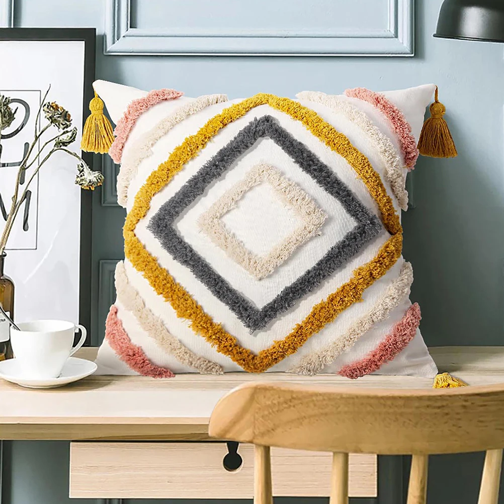 

Cotton Tassel Pillow Cover Decorative Cushion Covers Modern Pattern Hug Pillowcase Living Room Bedroom Sofa Office Car Hotel