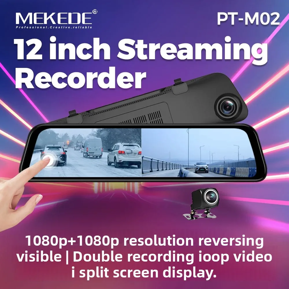 

MEKEDE 10/12 inch Car DVR Dash Cam Front and Rear Dual Camera FHD 1080P Real-time Video Stream Recorder 1920*1080 Touch Screen