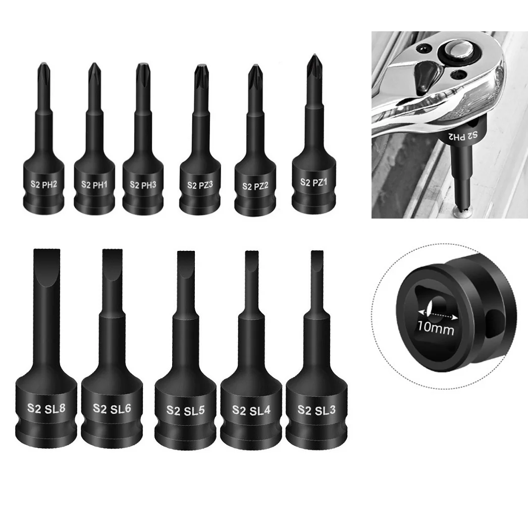 

1PC 3/8inch Screwdriver Bit Drive Socket Adapter Head PH1-PH4 PZ1-PZ4 SL3-SL8 For Drive Socket Wrench Adapter Head Part