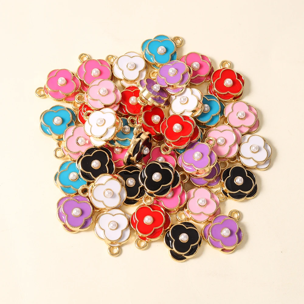 12*15mm 20 Stück Perlen-Emaille-Blumenanhänger für DIY Armband, Halskette, Ohrringe, Schmuckherstellung, Zubehör, Handarbeit