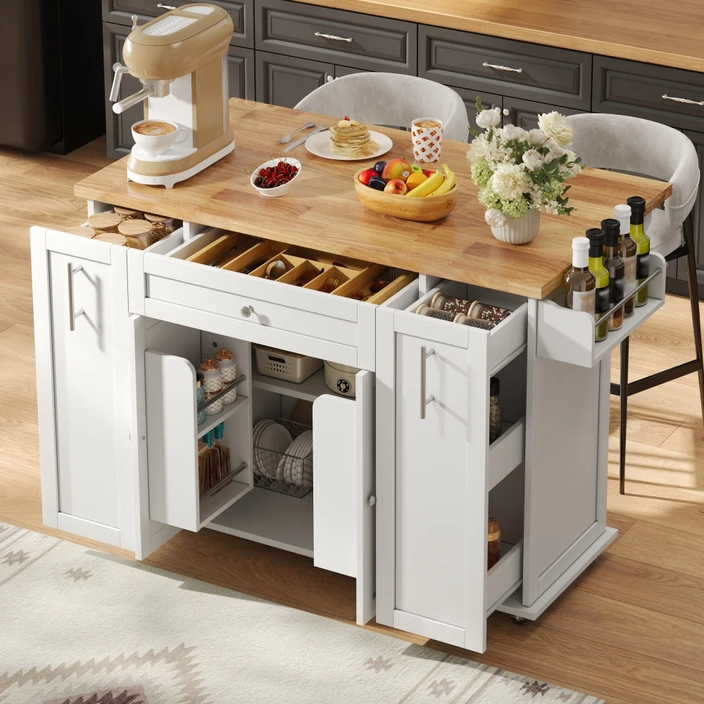 Carrello da Cucina Mobile con Piano di Lavoro Pieghevole, 3 Cassetti Verticali, 2 Armadietti con Ante, Ruote Bloccabili, Dimensioni 120cm L 45cm P 70cm A 87cm H, Arredamento per Cucina e Casa