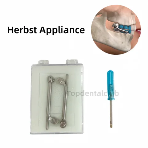 

Ортодонтический аппарат Herbst для коррекции нижней челюсти при аномалии прикуса II класса, функциональные фиксирующие устройства