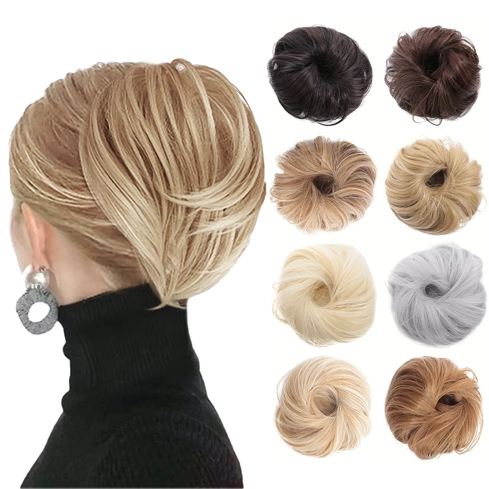 Brown Hair Bun Ponytail Extension  Fully Short Ponytail Bun Extensions Elastic Brown Hair Bun Scrunchies Girls Daily Use