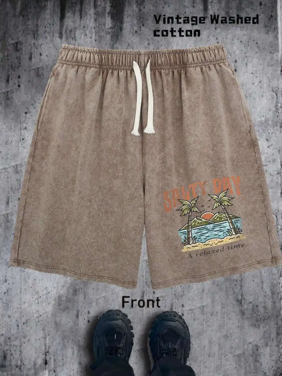 

Mens Washed Cotton Shorts Casual Regular Fit Drawstring Waist Streetwear Summer