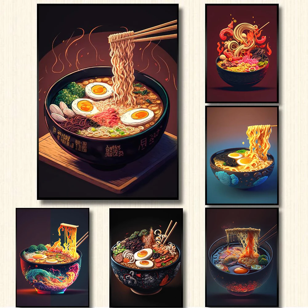 

Food Poster Japanese Ramen Noodles Canvas Painting Wall Art Pictures HD Print Poster For Living Room Restaurant Kitchen Decor