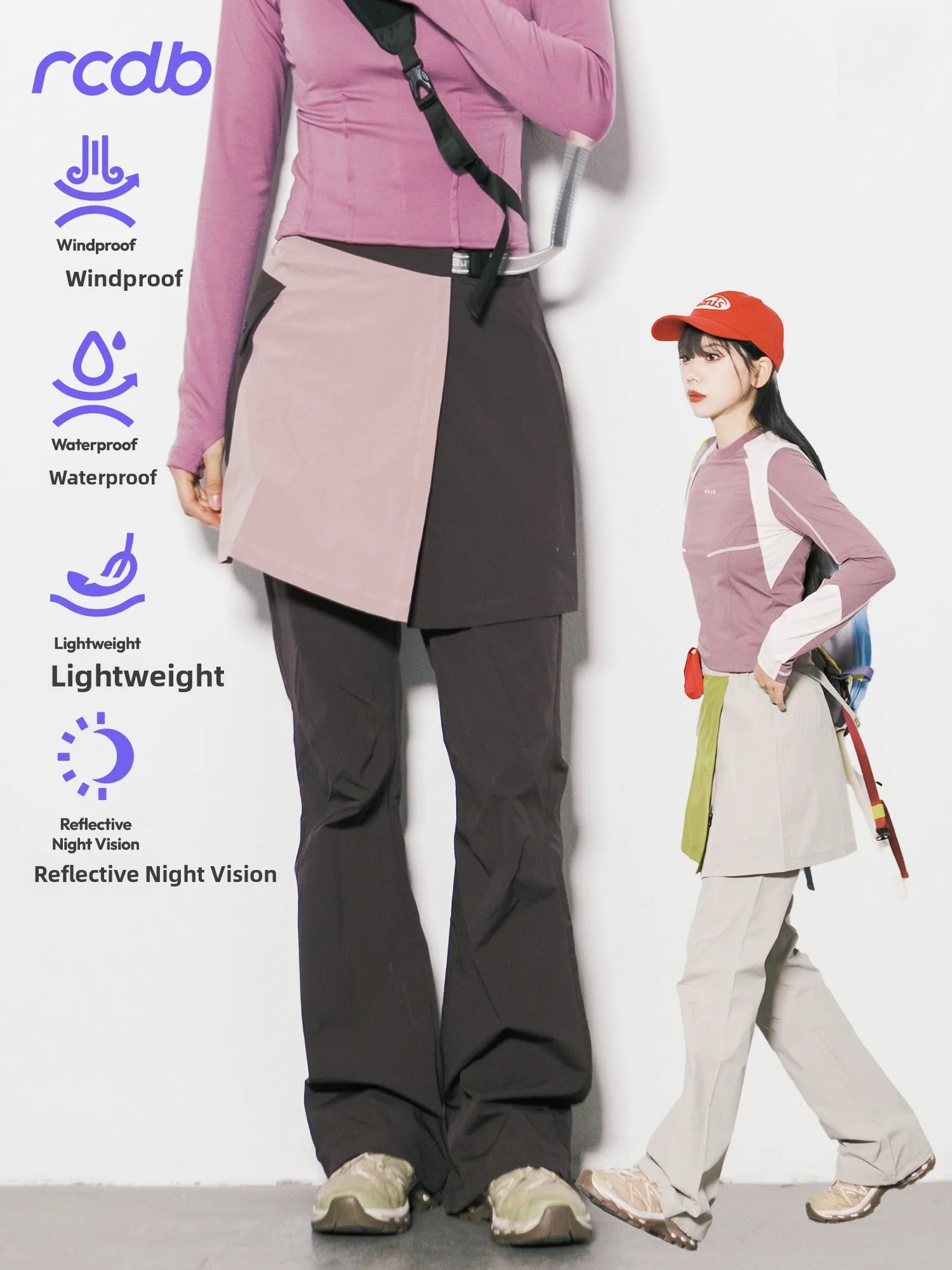 

Outdoor Windproof Water-Resistant Micro Flared Pants Women's Lightweight Detachable Skirt Slim Fit Casual Thin Long Trousers