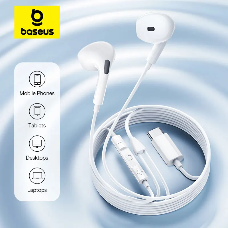 

Baseus in-ear Wired Earphone CZ19 Type-C With Mic Wired Headphones For IOS Mac Xiaomi Samsung HUAWEI Computer Cellphone Headsets
