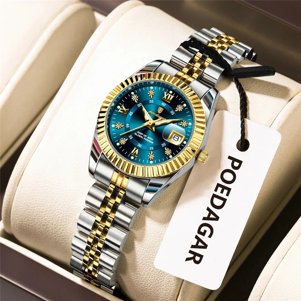 

28mm Poedagar Fashion Quartz Wristwatches New Ladies Watches For Woman Luxury Designer Silver Diamond Watch Women Montre Femme
