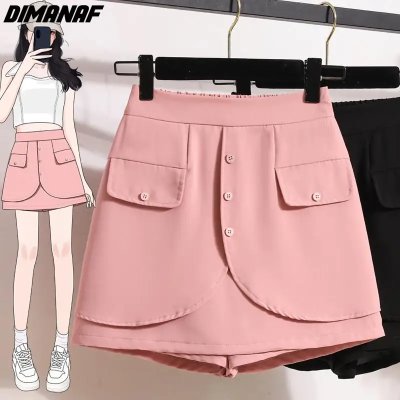 

Dimanaf Summer Plus Size 2024 Women A-Line Pants Skirts Elastic Waist Pink Thin Elegant Vintage Loose Shorts Casual