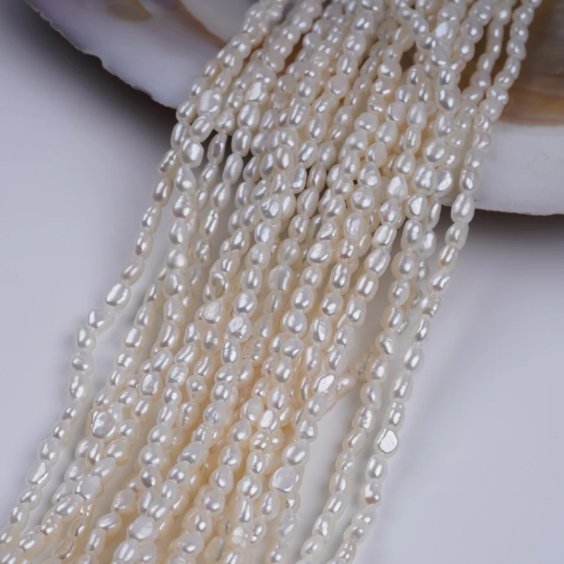 3-4mm AAA AA through hole white color natural freshwater baroque pearl strand