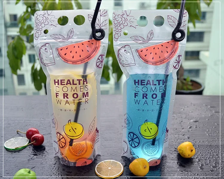 

Portable 100PCS 500ML Plastic Ziplock Hot&Cold Beverage Stand Up Bag Summer Winter Tea Milk Juice Fruit Beer Drinking Pouches