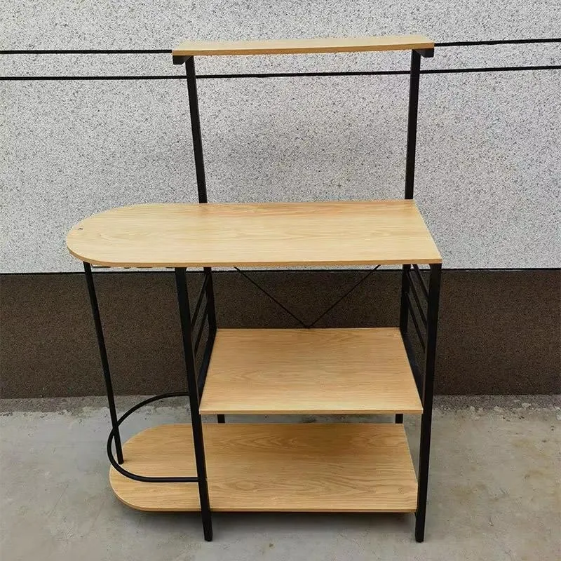Modern Simple Kitchen Floor Storage Rack for Microwave Oven Rice Cooker with Wine Glass Hanging Organizer Space Saving Shelf