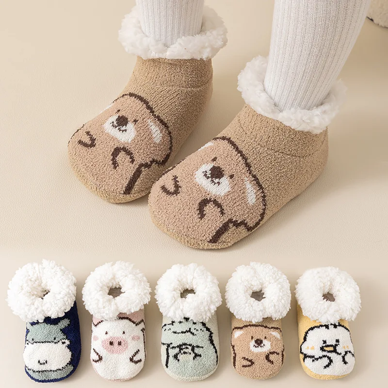 

Non-Slip Baby Sock Winter Thermal House Slippers Warm Plush Indoor Floor Crib Shoes for Toddler Infant Boy Girl Learning To Walk
