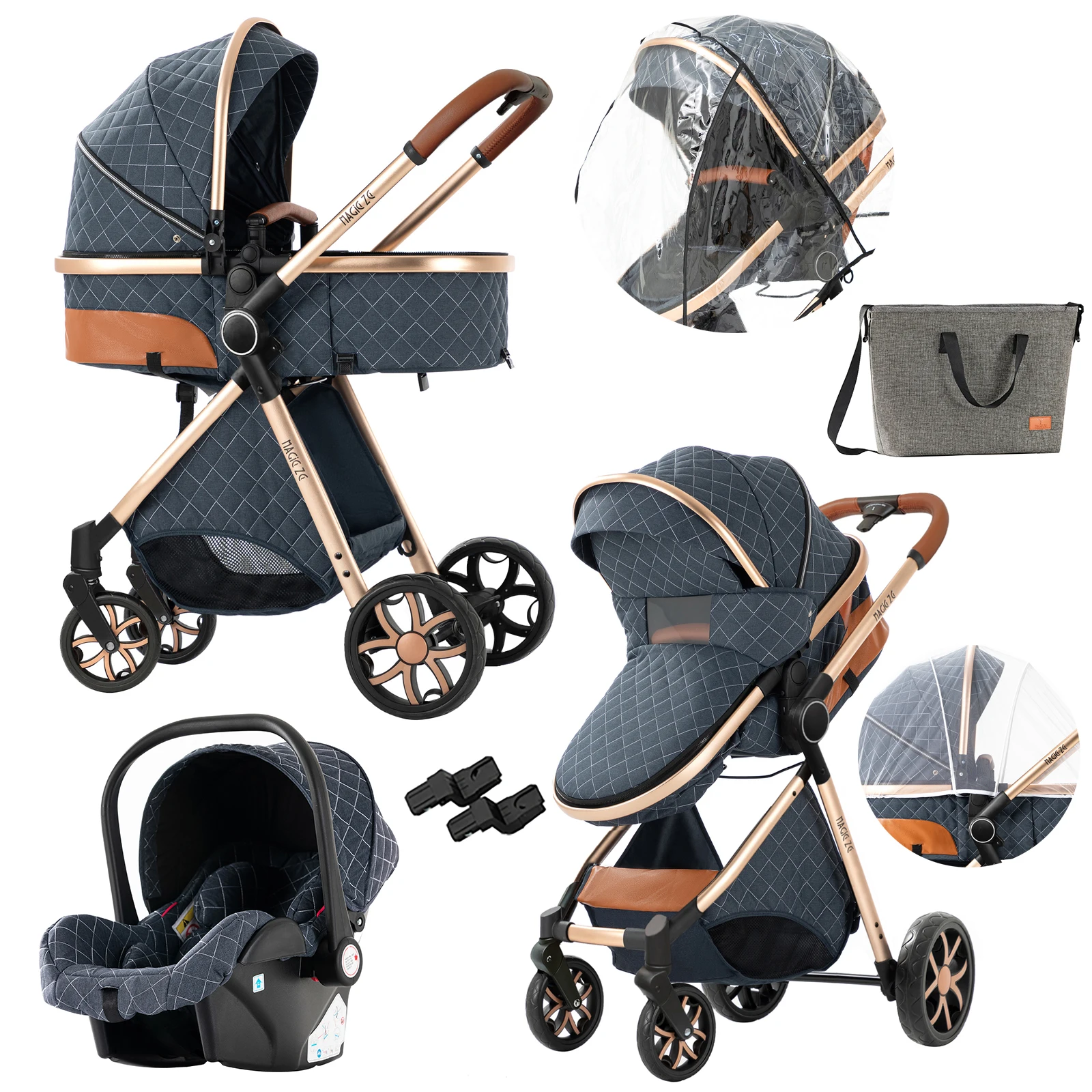 Kinderwagen 3 in 1 Kinderwagen Lichtgewicht Kinderwagen Draagbare kinderwagen kinderwagens voor pasgeboren baby autostoel kinderwagen met wieg