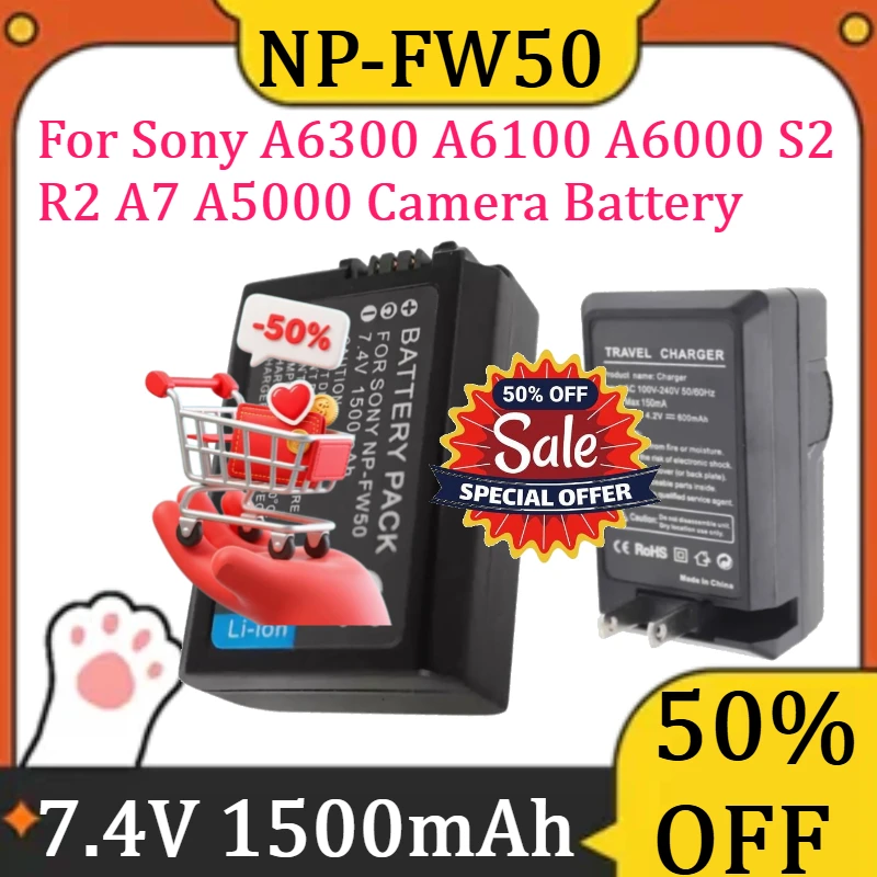 

For Sony A6300 A6100 A6000 S2 R2 A7 A5000 Camera Battery New NP-FW50 7.4V 1500mAh NP-FW50 NP FW50 High Quality Battery