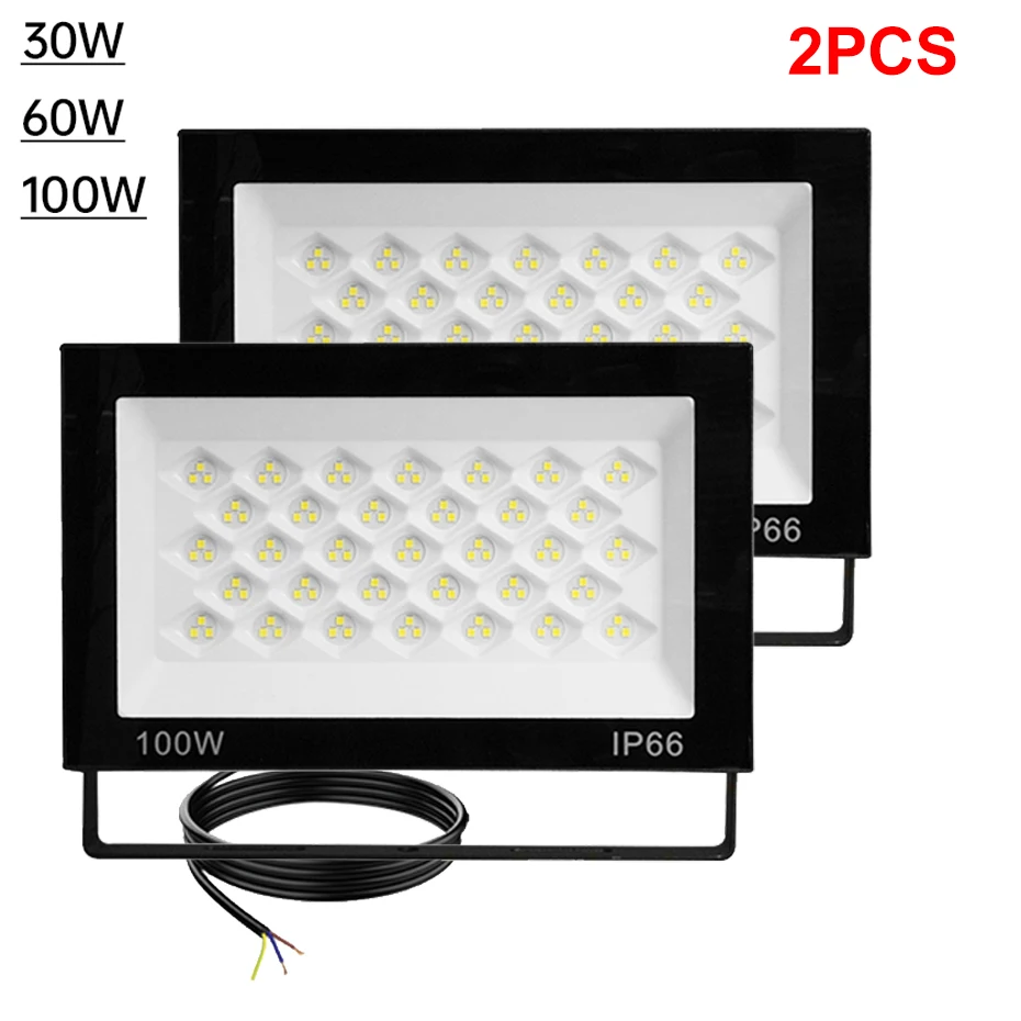 

2pcs Waterproof IP66 LED Floodlight 30W 60W 100W AC220V Outdoor Spotlight Street Lamp 6500K Cold White Lighting Decoration